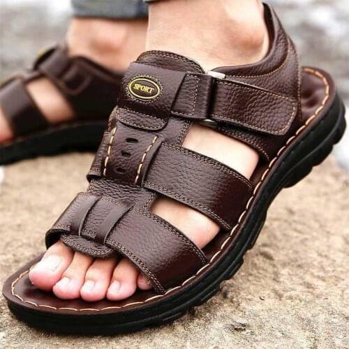 Leather Sandals Mens Slippers Antiskid Fashion High Shoes Sandalias Hombre Chaussure Homme