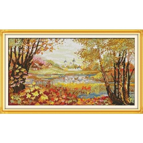 Beautiful View Lake Counted Cross-Stitching 11CT Printed 14CT Handmade Cross Stitch Set Cross-stitch Kits Embroidery Needlework