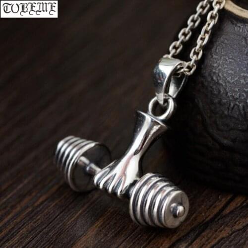100% 925 Silver Dumbbell Pendant 925 Sterling Dumbbell Man Pendant PUNK Jewelry Pendant Hiphop Jewelry