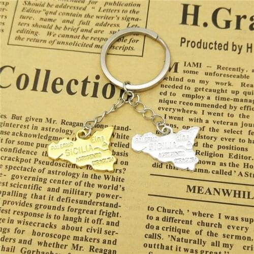 LPHZQH Trendy Wholesale Sicilia Map Key Chain Women Bag Car Key Ring Geometric Jewelery Christmas Gift Gold Color