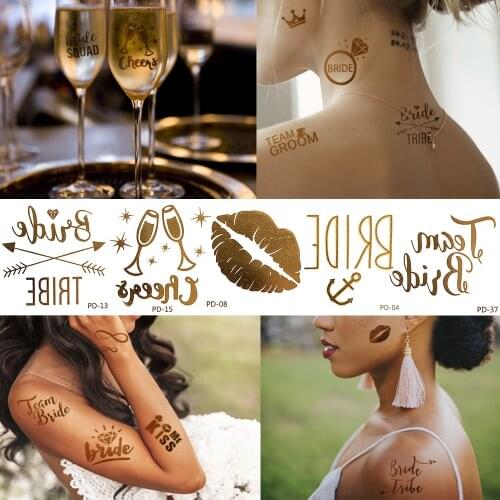 10pcs Tiny Gold Temporary Tattoos Sticker For Women Bride Fake Flash Tattoo Small Glitter Wedding Party Decoration Tatoos Decal