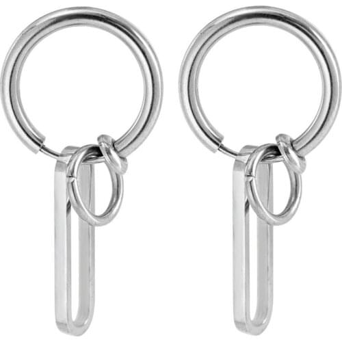 Fashion Men Punk Earrings Feather Tassel Long Chain Pendant Stainless Steel Stud Earring Unisex Trend Rock Hipster Ear Clip Gift