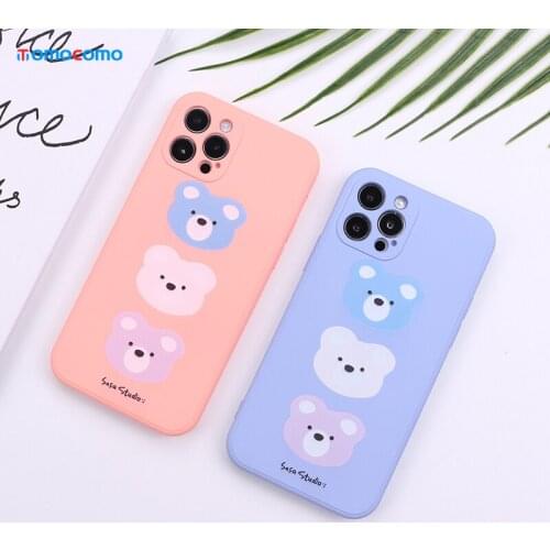 Fashion Cute Bear Liquid Silicone Shockproof Phone Case For iPhone 11 12 Pro Max Mini X XR XS 7 8 Plus Protective Cover Shell