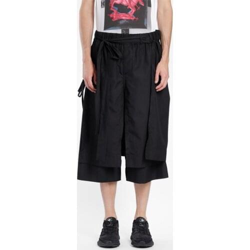 Mens new menswear large size loose dark style niche designer style singer stage style double deconstruction seven point pants