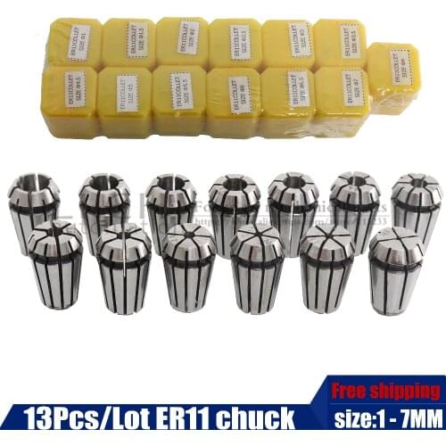Free shipping 13Pcs ER11 chuck Spring Collet Set For CNC Engraving Machine & Milling Lathe Tool for spindle motor