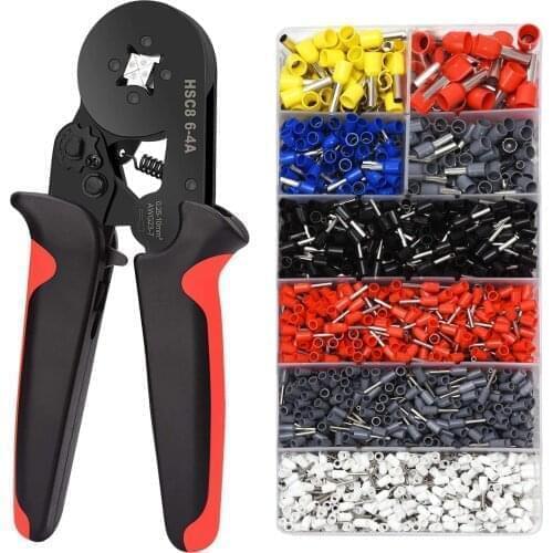 HSC8 6-4 Ferrule Crimping Tools Kit Wire Terminals Pliers For Electricians, Adjustable Ratchet Crimper Tools With Connectors Set