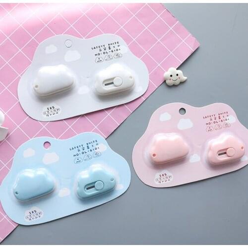 2pcs Mini Cloud Utility Knife Set Automatic Rebound Steel Blade Paper Cutter Opener for Letter Box Wrapping Cutting School F359