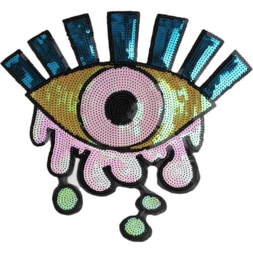 Sew on Patches for Clothing T Shirt Women Eyes Tears Colors Sequined Sequins T-shirt Womens Fashion Shirt Patch Clothes Decor