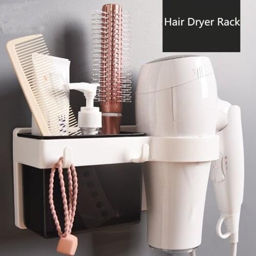 Wall Mounted Bathroom Organizer Hair Dryer Holder Storage Rack Toiletries Household Items Hairdryer Rack Strong Sucker Shelf