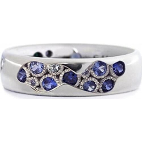 New Hot Selling Fashion Simple Men and Women Inlaid Blue Crystal Ring Promise Rings for Couples Whole Sale Jewelry