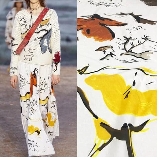 New European and American style deer graffiti digital printing clothing handmade DIY fabric high fashion cotton fabric