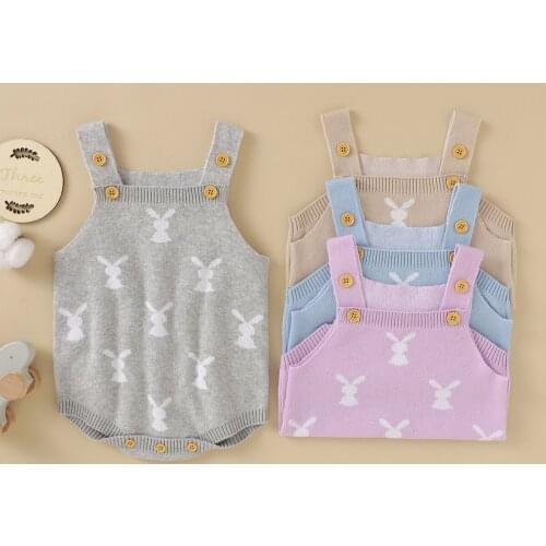 Easter Holiday Newborn Baby Girls Boys Cathery Cute Rabbit Pattern Knitted Romper Sleeveless Bodysuit