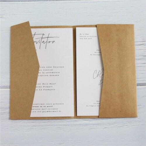 Craft Wedding Invitation Gift Card Pocket Tri-Folding Personalized Insert Printing 50 Sets