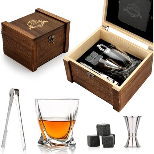 Whiskey Stones Gift Set - Whiskey Glass and Stones - Granite Chilling Whiskey Rocks -Whiskey Glass Gift Box Set for Men Dad