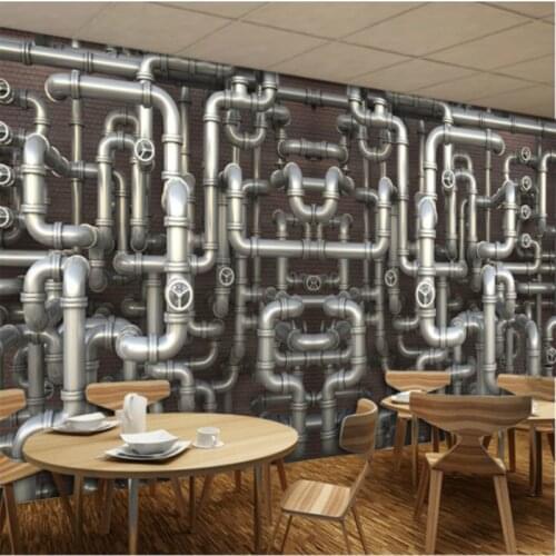 Custom industrial wind pipe loft brick wall personalized 3D wallpaper 3D wallpaper shop casual cafe bar ktv large mural