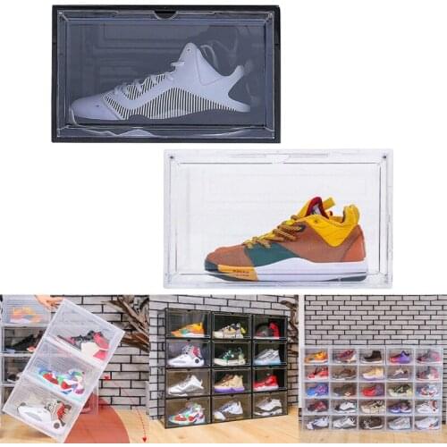 Clear Plastic Shoe Box with Magnetic Closure Stackable Storage Case Shoe Organizer Collection for Men Women