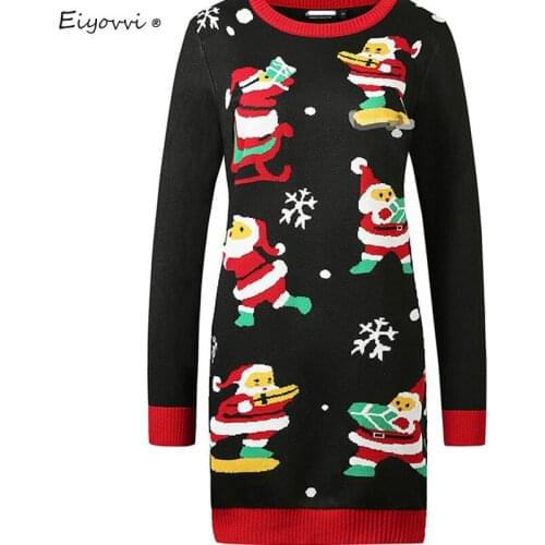 Christmas Sweater Dress Autumn And Winter 2021 New Knitted Ugly Pullover Long Sleeve Sweater Dress Tops Print Fashion Sweater