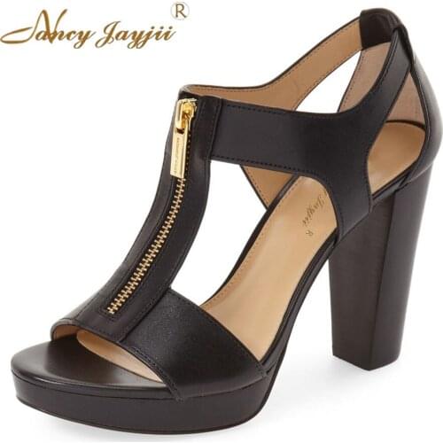 Nancyjayjii Platform Sandals Women Sexy 14cm High Heels Sandals Leather Party&Casual Woman Shoes Large Size 16 46 Black Brown