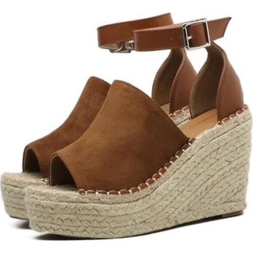 Women Sandals Summer Shoes Platform Wedges Heel Ankle Strap Shoes Bohemia Female Espadrille Sandals Red Big Size 35-43