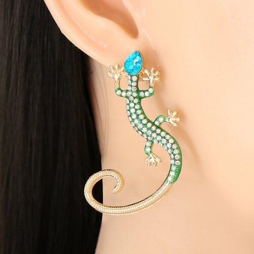 Novelty Design Rhinestone Lizard Shaped Dangle Earings For Women Fashion Jewelry Trendy Daily Collection Earrings Accessories