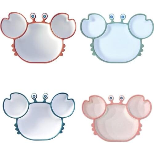 Silicone Baby Dishes For Childrens Tableware Crab Shape Antislip Saucer Suction Dishes Plate Non-slip Baby Feeding Bowl Bpa