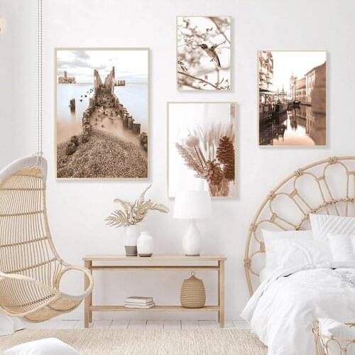 Scandinavian Nature Landscape Flower Grass Beach Bird Wall Art Canvas Painting Posters and Prints Wall Pictures for Room Decor