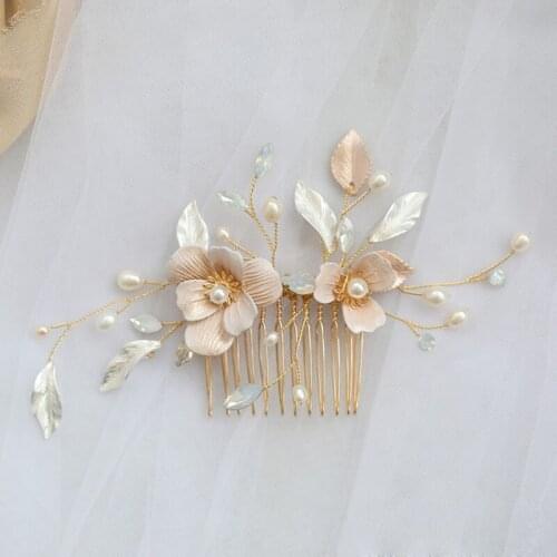 SLBRIDAL Handmade Crystal Rhinestone Freshwater Pearls Flower Bridal Hair Comb Hair Pin Set Wedding Hair Accessory Women Jewelry