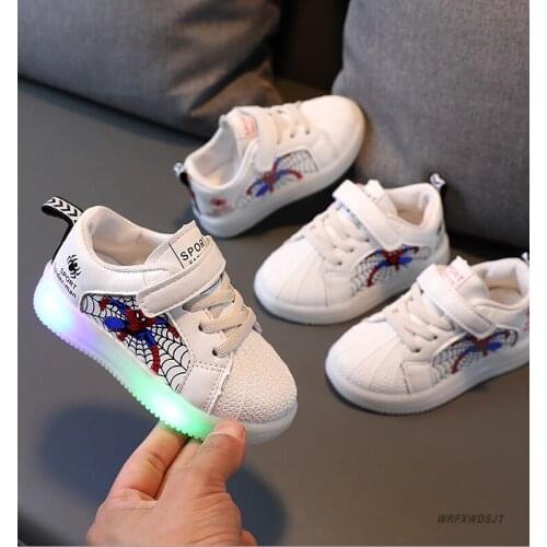 Led Luminous Spiderman Kids Shoes For Boys Girls With Light Children Sports Baby Sneakers Mesh Sport Led Light Shoes