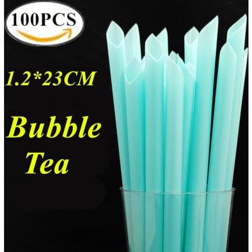 100pcs Extra Wide 1.2cm 23cm Boba Tea Straw Disposable Plastic Blue Green Bubble Tea Milk Drinking Straws Smoothie Porridge
