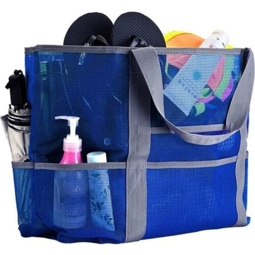 Unisex Mesh Storage Bag Large Opening Reinforced Handle Beach Bag Breathable Handbag