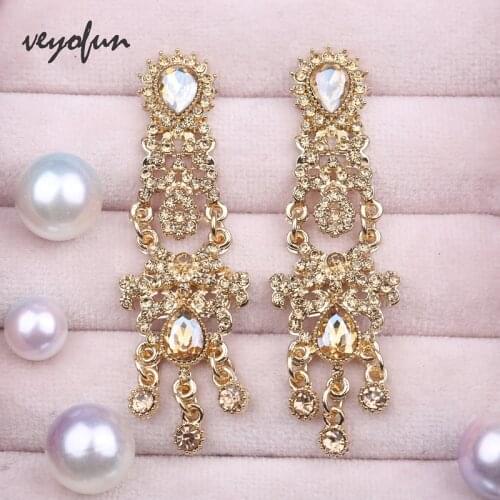 Veyofun Ethnic Tassels Rhinestone Drop Earrings Vintage Hollow Wedding Party Dangle Earrings For Women Fashion Jewelry Gift