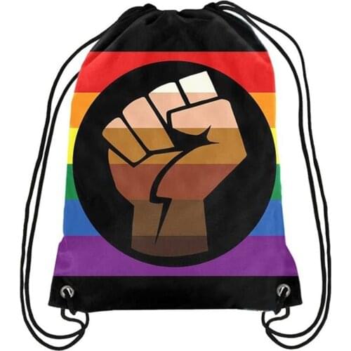 Resist Fist Rainbow Pride Drawstring Backpack LGBT Bag Sports 35x45cm Festival Polyester Vivid Color Digital Printed Hot Seling