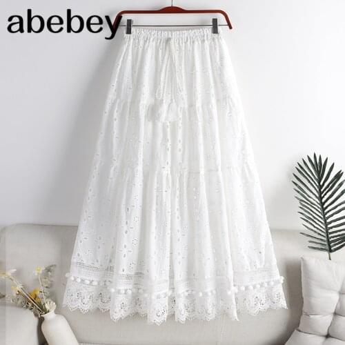 Vintage Womens Lace Crochet Umbrella Long Skirts 2021 Bohemian High Waist Hollow Out Female Maxi Skirts Spring Summer