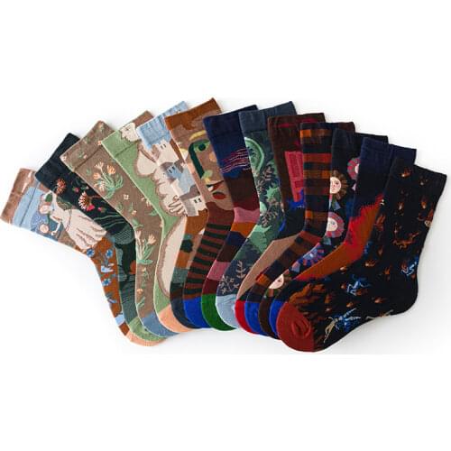 Women Long Sock Cartoon Print Creative Fashion Personalized Novelty Men Women Hosiery Winter Warm Comfortable Cotton Calcetines