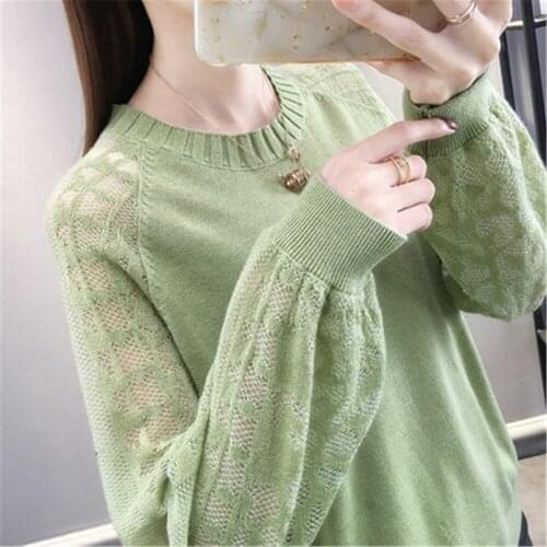 Female 2020 Spring Autumn Thin Section Round Neck Knitted Sweater Women Hollow Loose Fashion Striped Knitted Jumpers Pullover