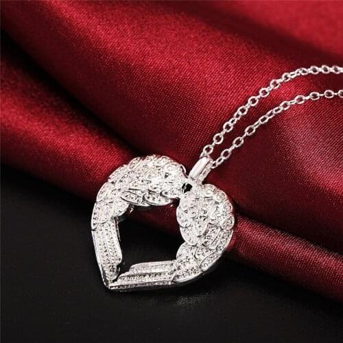 925 Sterling Silver Necklace Jewelry Wedding Popular Hot Sell Beautiful Fashion Elegant Charm Angel Wings Heart Pretty Women Gif