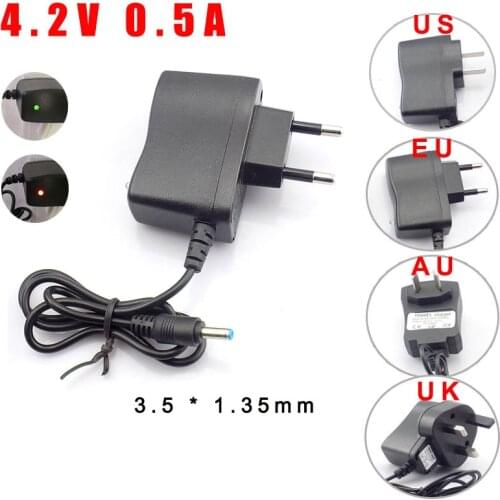 AC DC 4.2V 500MA 3.5mm home Wall EU US plug 18650 rechargeable battery travel Charger Power adapter for Flashlight flash torch