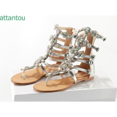 Fashion Designer Colorful Jewel Sandals Flat With Cut-out Women Sandal Boots woman Low Heeled Summer Cage shoes