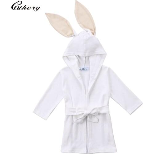 Cathery Fashion Rabbit Ear Toddler Kids Baby Boys Girls Bathrobe Hooded Bath Towel Wrap Bathing Robe