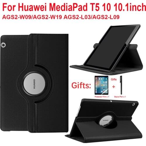 For Huawei MediaPad T5 10 AGS2-W09/L09/L03 10.1 Tablet Funda Stand PU Leather Flip Cover for 360 Rotating Case Huawei T5 10.1