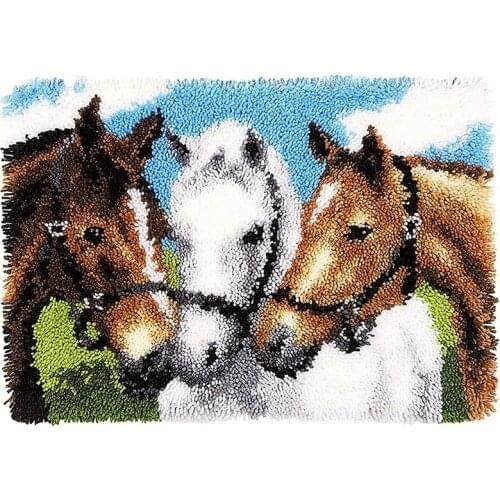 Diy Horse Latch Hook Kits Rug Crochet Tapis Lovely Animal Needle Embroidery For Carpet Tapestry Kits Pattern Floor Mat Deco