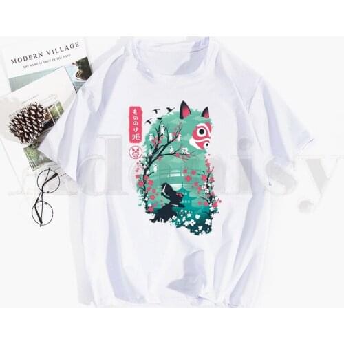 Princess Mononoke Wolfs Studio Ghibli Anime Hime Tshirt Hip Hop Girl Print Top Tees Harajuku Tshirts Fashion Summer T-shirt