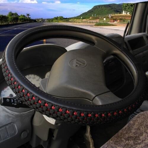 KKYSYELVA Leather+ Silk car Steering Wheel Covers for Car Bus Truck 36 38 40 42 45 47 50cm Diameter Auto Steering-wheel cover