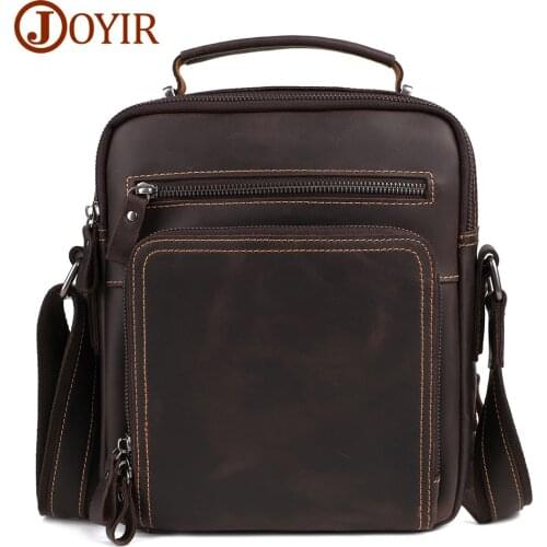 JOYIR Crazy Horse Leather Mens Shoulder Bag Vintage Small Messenger Bags Male Casual Satchel Tote for 9.7" Ipad Handbags