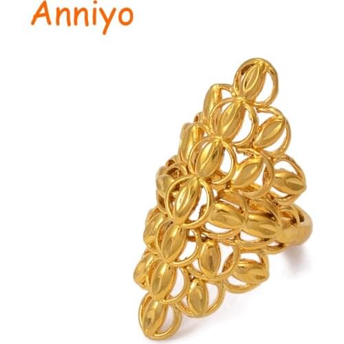Anniyo Large Size Ring for Women Men Ethiopian Gold Color Exaggerated African Wedding Big Ring Jewelry Style Gifts #089206