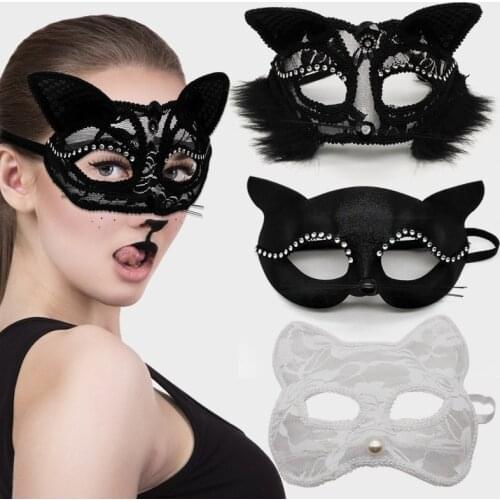 Halloween cosplay fox mask lace sexy eye mask animal half face sexy lace cat mask
