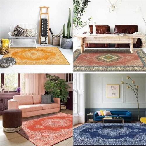 European-Style Flower Rug Palace Style Golden Red Blue Carpet Living Room Bedroom Bed Blanket Kitchen Bathroom Floor Mat