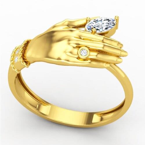Milangirl Gold Plated Color Hand Shaped Inlaid Crystal Rhinestone Zircon Female Ring for Women Party Jewelry Size 5-11