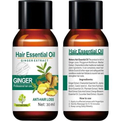 Mokeru 1pc 30ml Ginger Organic Herbal Hair Essential Oil Hair Loss Treatment Fast Growth Oil For Women Men Hair Loss Products