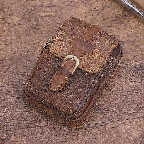 New business casual fashion trend leather mobile phone bag mens mobile phone pockets wear belt satchel multifunctional fashion